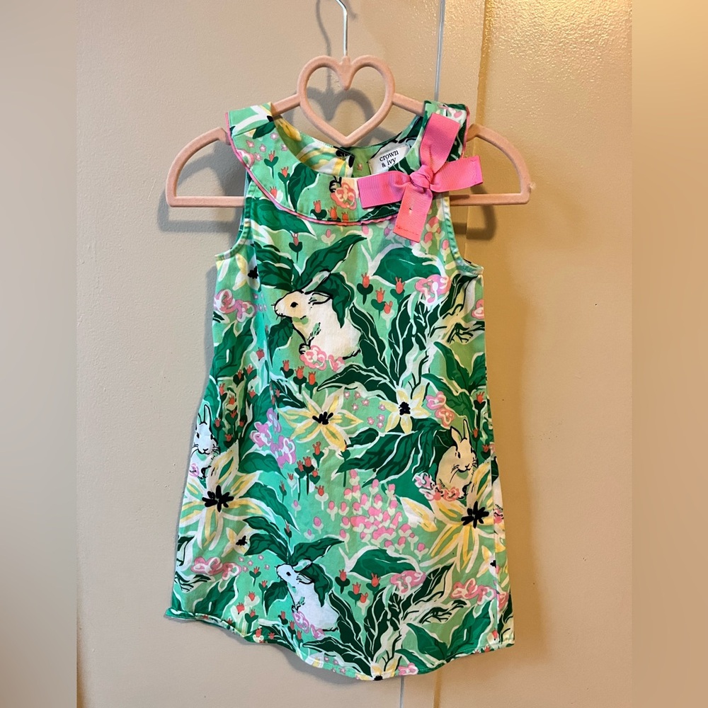 Crown & Ivy Girls sleeveless Floral Bunny Bow Dress Size 4T